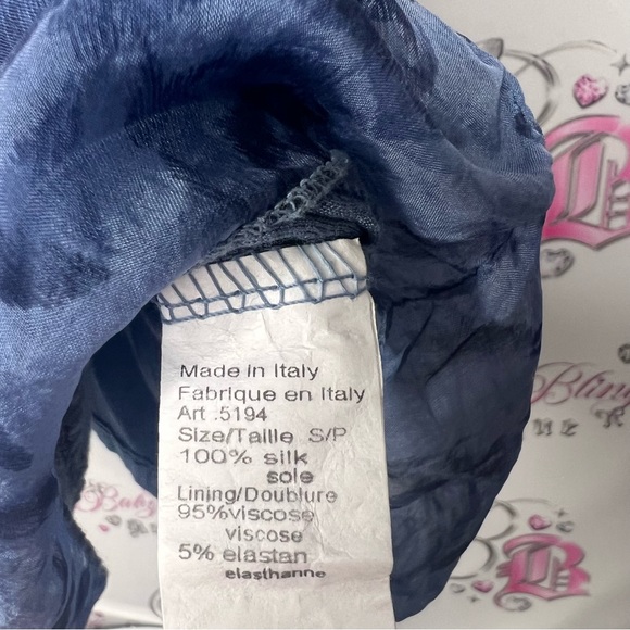 Angela silk tank top made in Italy blue roses tiered ruffle frill stunning shirt - Picture 3 of 6